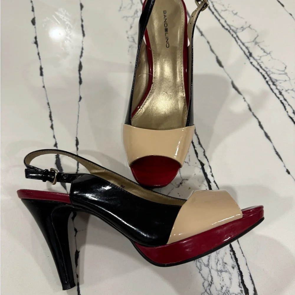 Bandolino Black, Red, and Cream Slingback Heels women’s size 8 - Picture 3 of 15